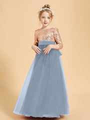 Abiti Damigella Junior Glamour Top Con Paillettes Azzurro Polvere