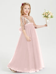 Abiti Damigella Junior Glamour Top Con Paillettes Rosa Polvere