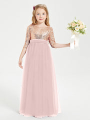 Abiti Damigella Junior Glamour Top Con Paillettes Rosa Polvere
