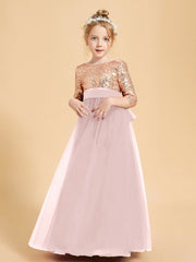 Abiti Damigella Junior Glamour Top Con Paillettes Rosa Polvere