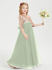 Abiti Damigella Junior Glamour Top Con Paillettes Salvia Polvere