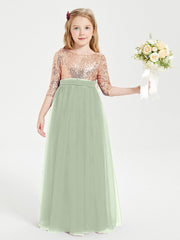 Abiti Damigella Junior Glamour Top Con Paillettes Salvia Polvere