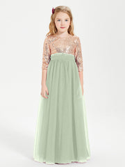 Abiti Damigella Junior Glamour Top Con Paillettes Salvia Polvere
