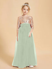 Abiti Damigella Junior Glamour Top Con Paillettes Salvia Polvere