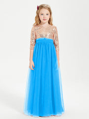 Abiti Damigella Junior Glamour Top Con Paillettes Blu Oceano