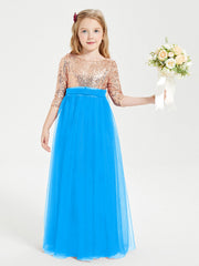 Abiti Damigella Junior Glamour Top Con Paillettes Blu Oceano