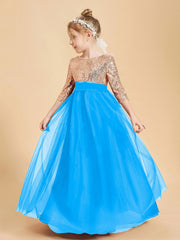 Abiti Damigella Junior Glamour Top Con Paillettes Blu Oceano
