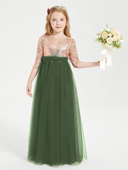Abiti Damigella Junior Glamour Top Con Paillettes Verde Oliva