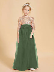 Abiti Damigella Junior Glamour Top Con Paillettes Verde Oliva