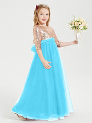 Abiti Damigella Junior Glamour Top Con Paillettes Blu Piscina