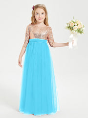 Abiti Damigella Junior Glamour Top Con Paillettes Blu Piscina