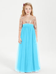Abiti Damigella Junior Glamour Top Con Paillettes Blu Piscina
