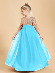 Abiti Damigella Junior Glamour Top Con Paillettes Blu Piscina