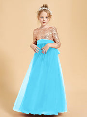 Abiti Damigella Junior Glamour Top Con Paillettes Blu Piscina