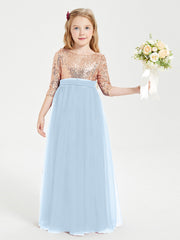Abiti Damigella Junior Glamour Top Con Paillettes Blu Cielo