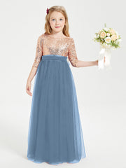 Abiti Damigella Junior Glamour Top Con Paillettes Blu Ardesia