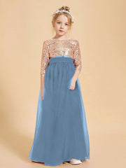 Abiti Damigella Junior Glamour Top Con Paillettes Blu Ardesia