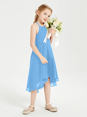 Abiti Damigella Junior Alla Moda Lunghezza Al Polpaccio Gonna Asimmetrica Blu