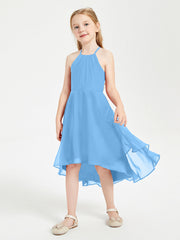 Abiti Damigella Junior Alla Moda Lunghezza Al Polpaccio Gonna Asimmetrica Blu