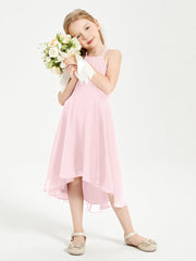 Abiti Damigella Junior Alla Moda Lunghezza Al Polpaccio Gonna Asimmetrica Rosa Cipria