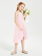 Abiti Damigella Junior Alla Moda Lunghezza Al Polpaccio Gonna Asimmetrica Rosa Cipria
