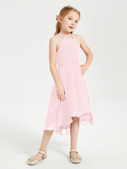 Abiti Damigella Junior Alla Moda Lunghezza Al Polpaccio Gonna Asimmetrica Rosa Cipria