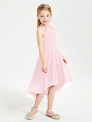 Abiti Damigella Junior Alla Moda Lunghezza Al Polpaccio Gonna Asimmetrica Rosa Cipria