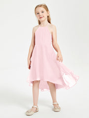 Abiti Damigella Junior Alla Moda Lunghezza Al Polpaccio Gonna Asimmetrica Rosa Cipria