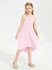 Abiti Damigella Junior Alla Moda Lunghezza Al Polpaccio Gonna Asimmetrica Rosa Bonbon