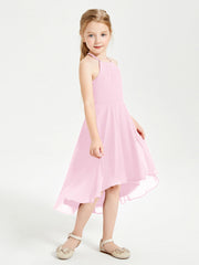Abiti Damigella Junior Alla Moda Lunghezza Al Polpaccio Gonna Asimmetrica Rosa Bonbon