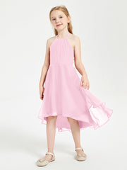 Abiti Damigella Junior Alla Moda Lunghezza Al Polpaccio Gonna Asimmetrica Rosa Bonbon