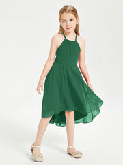 Abiti Damigella Junior Alla Moda Lunghezza Al Polpaccio Gonna Asimmetrica Verde Scuro