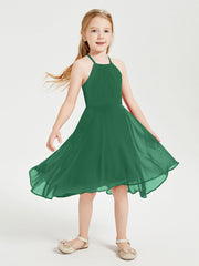 Abiti Damigella Junior Alla Moda Lunghezza Al Polpaccio Gonna Asimmetrica Verde Scuro