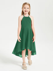 Abiti Damigella Junior Alla Moda Lunghezza Al Polpaccio Gonna Asimmetrica Verde Scuro