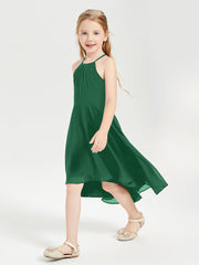Abiti Damigella Junior Alla Moda Lunghezza Al Polpaccio Gonna Asimmetrica Verde Scuro