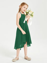 Abiti Damigella Junior Alla Moda Lunghezza Al Polpaccio Gonna Asimmetrica Verde Scuro