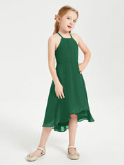 Abiti Damigella Junior Alla Moda Lunghezza Al Polpaccio Gonna Asimmetrica Verde Scuro