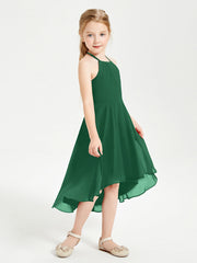 Abiti Damigella Junior Alla Moda Lunghezza Al Polpaccio Gonna Asimmetrica Verde Scuro