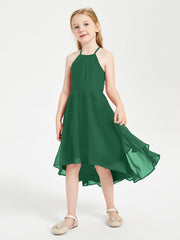 Abiti Damigella Junior Alla Moda Lunghezza Al Polpaccio Gonna Asimmetrica Verde Scuro