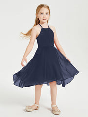 Abiti Damigella Junior Alla Moda Lunghezza Al Polpaccio Gonna Asimmetrica Blu Scuro