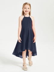 Abiti Damigella Junior Alla Moda Lunghezza Al Polpaccio Gonna Asimmetrica Blu Scuro