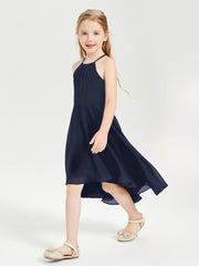 Abiti Damigella Junior Alla Moda Lunghezza Al Polpaccio Gonna Asimmetrica Blu Scuro