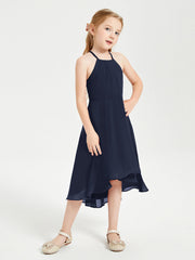 Abiti Damigella Junior Alla Moda Lunghezza Al Polpaccio Gonna Asimmetrica Blu Scuro