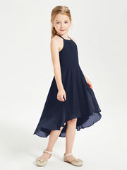 Abiti Damigella Junior Alla Moda Lunghezza Al Polpaccio Gonna Asimmetrica Blu Scuro