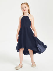 Abiti Damigella Junior Alla Moda Lunghezza Al Polpaccio Gonna Asimmetrica Blu Scuro