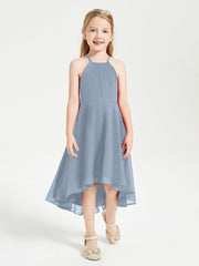 Abiti Damigella Junior Alla Moda Lunghezza Al Polpaccio Gonna Asimmetrica Azzurro Polvere