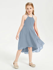 Abiti Damigella Junior Alla Moda Lunghezza Al Polpaccio Gonna Asimmetrica Azzurro Polvere