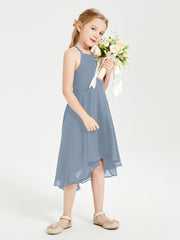 Abiti Damigella Junior Alla Moda Lunghezza Al Polpaccio Gonna Asimmetrica Azzurro Polvere