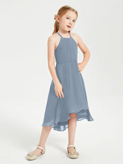Abiti Damigella Junior Alla Moda Lunghezza Al Polpaccio Gonna Asimmetrica Azzurro Polvere