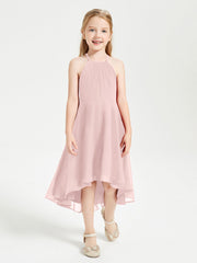 Abiti Damigella Junior Alla Moda Lunghezza Al Polpaccio Gonna Asimmetrica Rosa Polvere